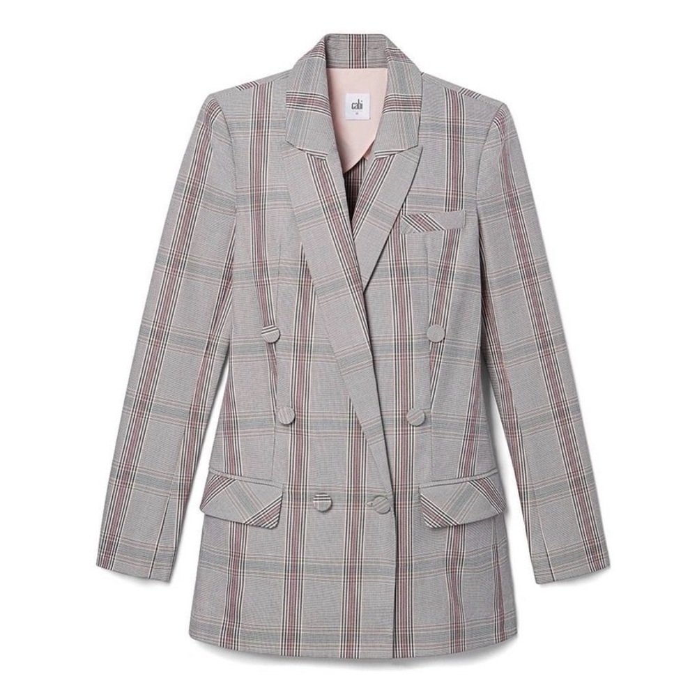 Cabi 6 Sleuth Plaid Gray Pink Double Breasted Oversized Blazer Jacket